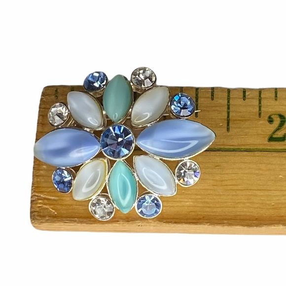 Signed LC MOONSTONE Like Multicolor Pin Brooch - Picture 6 of 7
